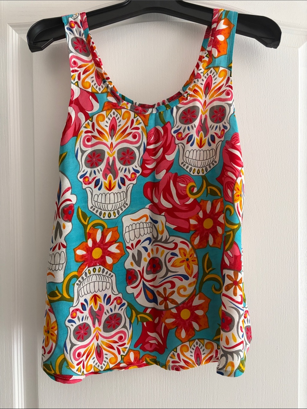 Mr Buho Women's Turquoise Floral Sugar Skull Tank Top